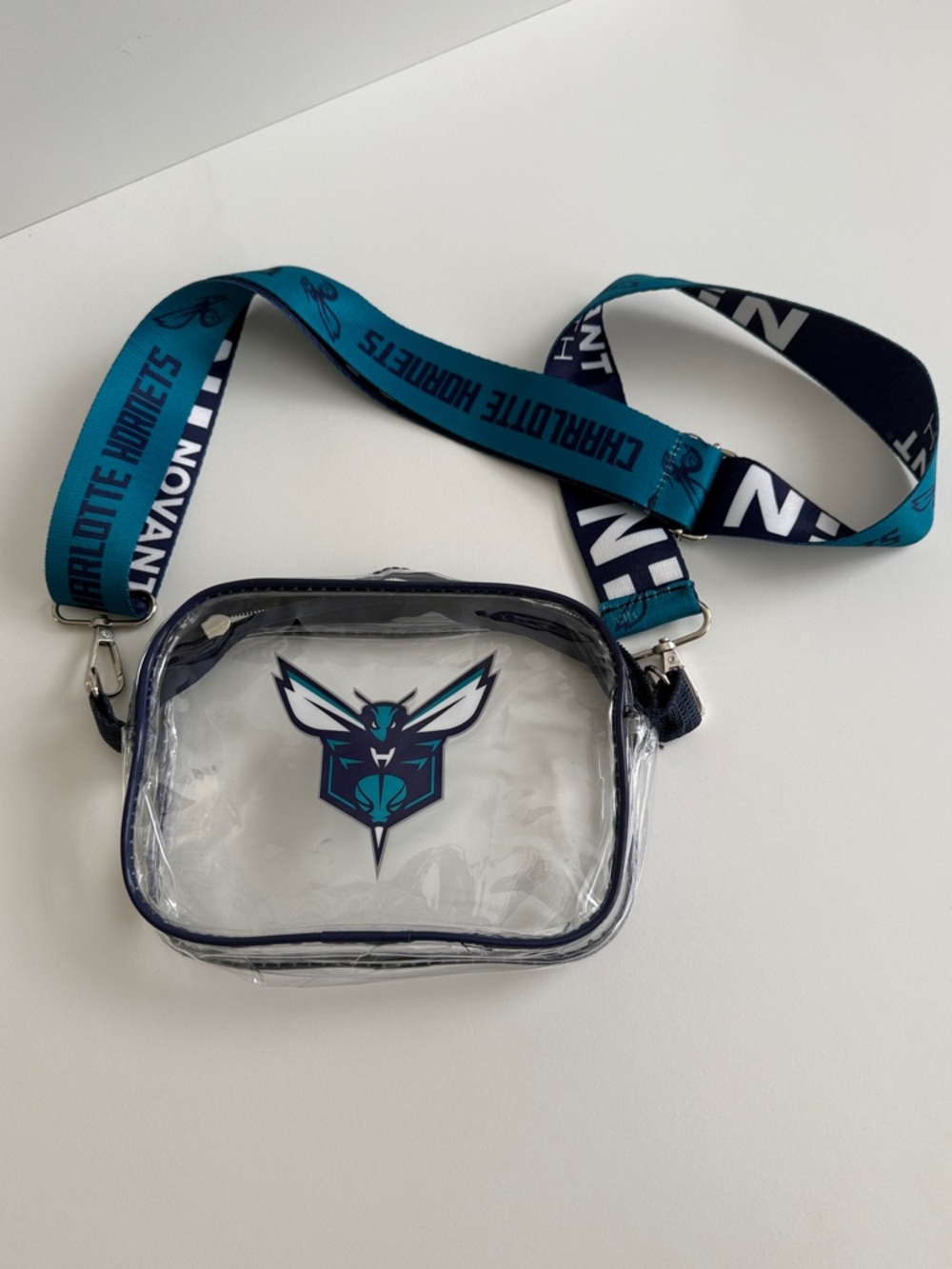 NBA Charlotte Hornets Clear Crossbody Bag with Teal & Navy Strap